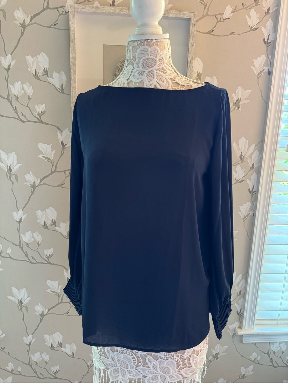 Ann Taylor Navy Boatneck Long-Sleeve Blouse